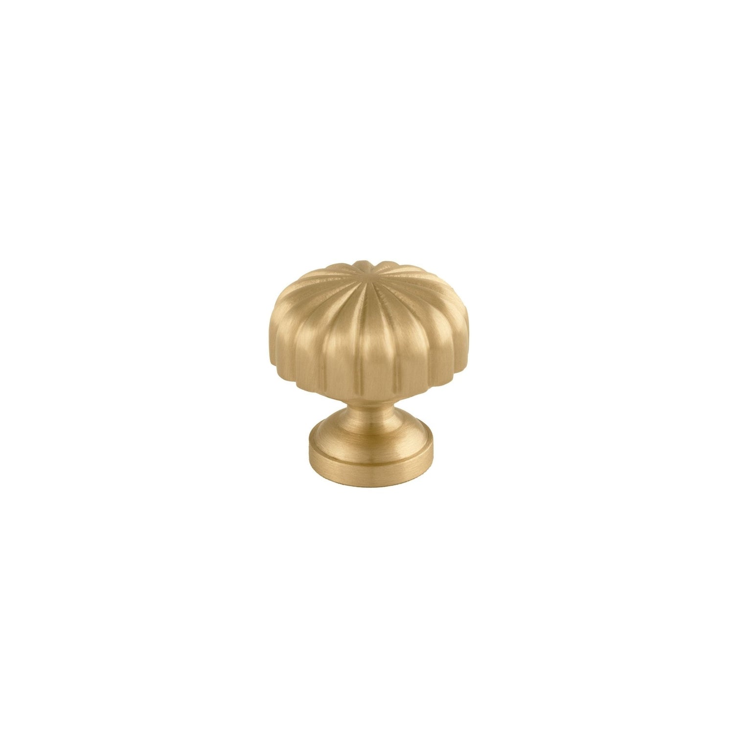 B‑0076 Radial solid brass knob in brushed gold finish, 25 mm diameter, modern style for wardrobes, cabinets, drawers, doors and bathrooms by Mantara.