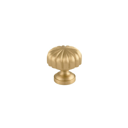 B‑0076 Radial solid brass knob in brushed gold finish, 25 mm diameter, modern style for wardrobes, cabinets, drawers, doors and bathrooms by Mantara.