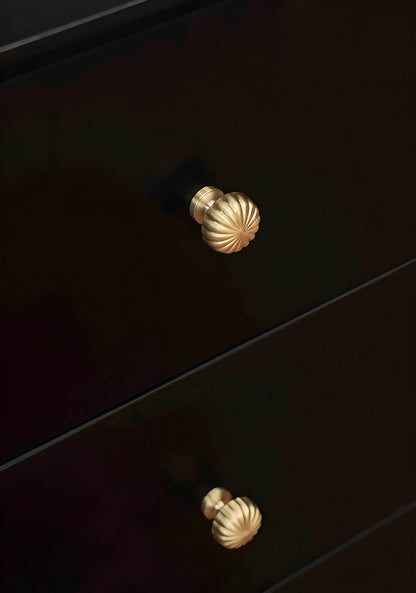Mantara Radial Knob B-0076 is a modern brass knob in gold with brushed finish, ideal for wardrobes, doors &amp; cabinets.
