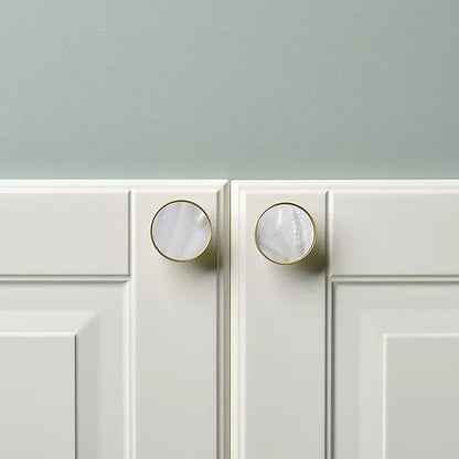 Regal Pearl knob B-0005, white shell brass, Dia27mm H20mm, polished finish, for cabinets &amp; drawers by Mantara