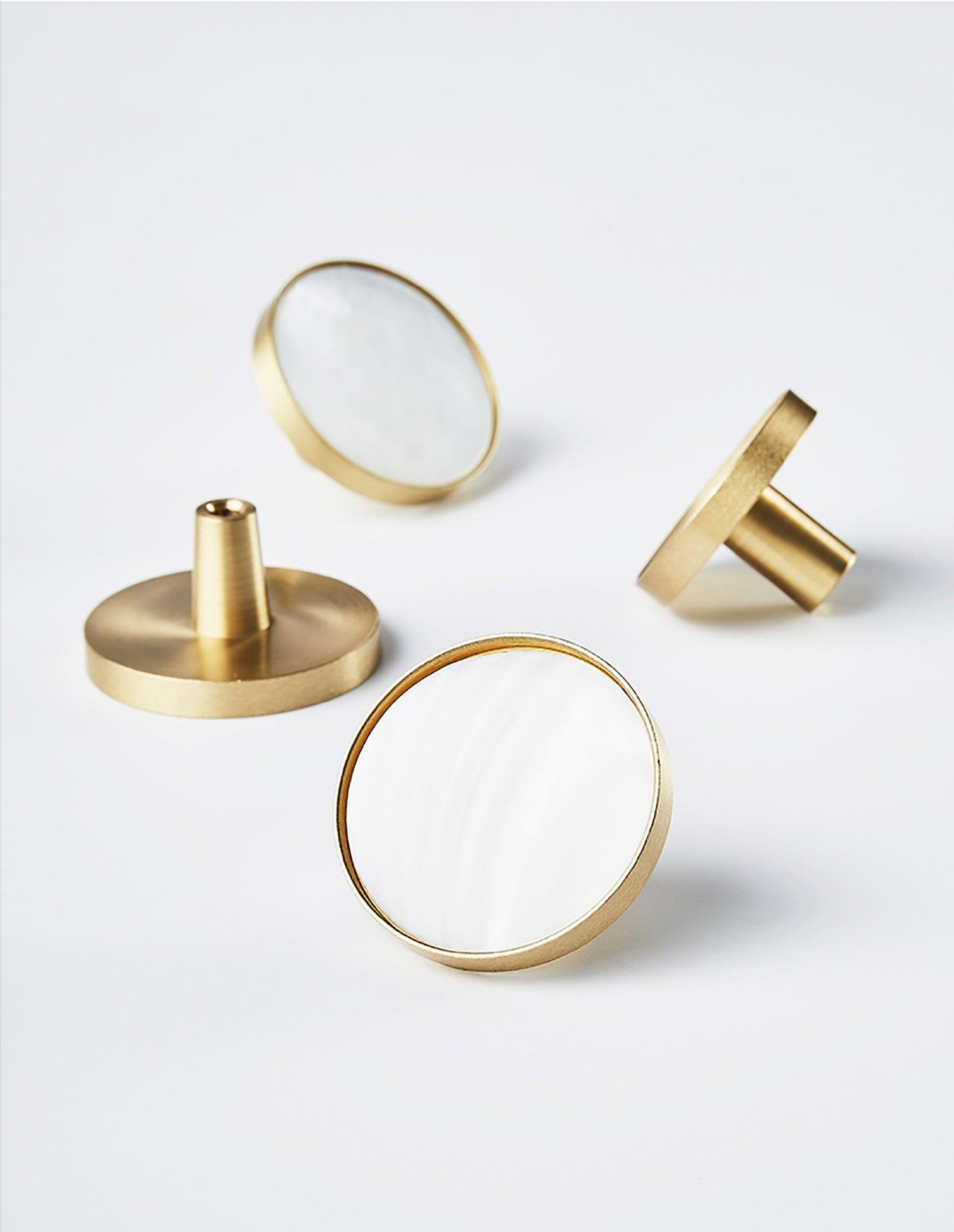 Regal Pearl knob B-0005, white shell brass, Dia37mm H25mm, polished finish, for furniture &amp; bathrooms by Mantara