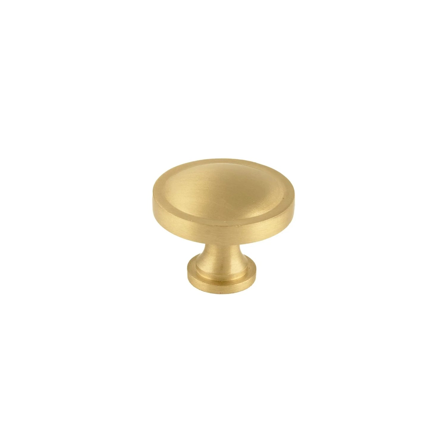 The Mantara B-0007 Regina Knob is a modern satin brass knob in gold, perfect for kitchens, cabinets, drawers, and wardrobes.