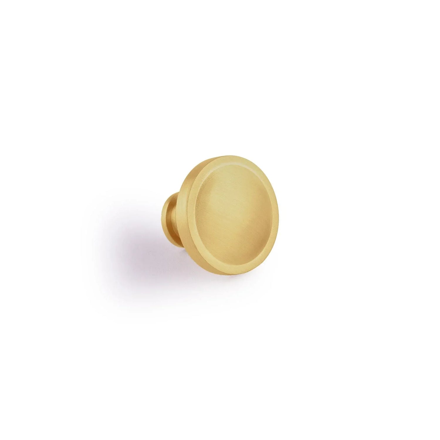 The Mantara B-0007 Regina Knob is a modern satin brass knob in gold, perfect for kitchens, cabinets, drawers, and wardrobes.