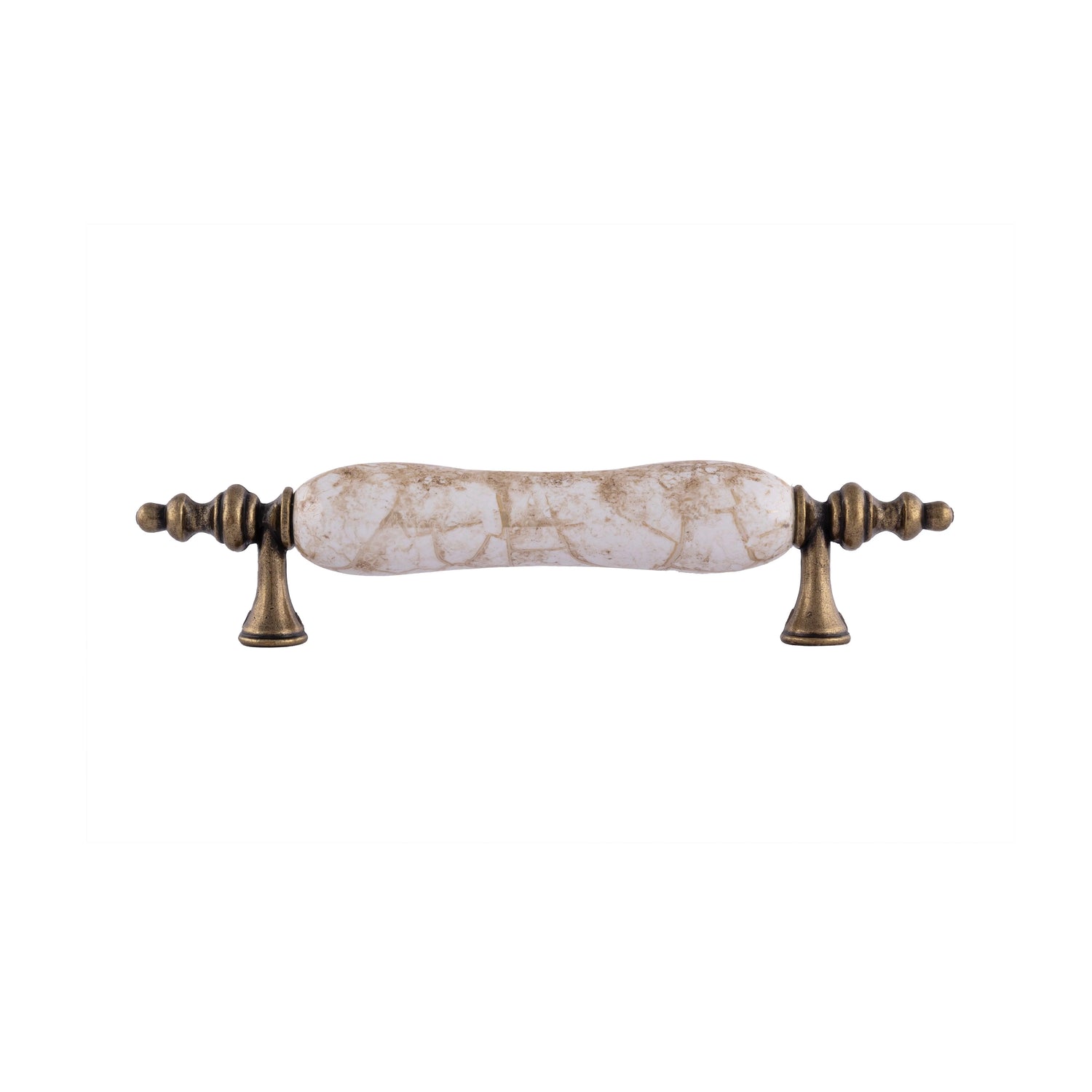 The Mantara CR-0006 Renaissance Handle is a modern zinc and ceramic handle in white with a brushed finish, ideal for doors and almirahs.