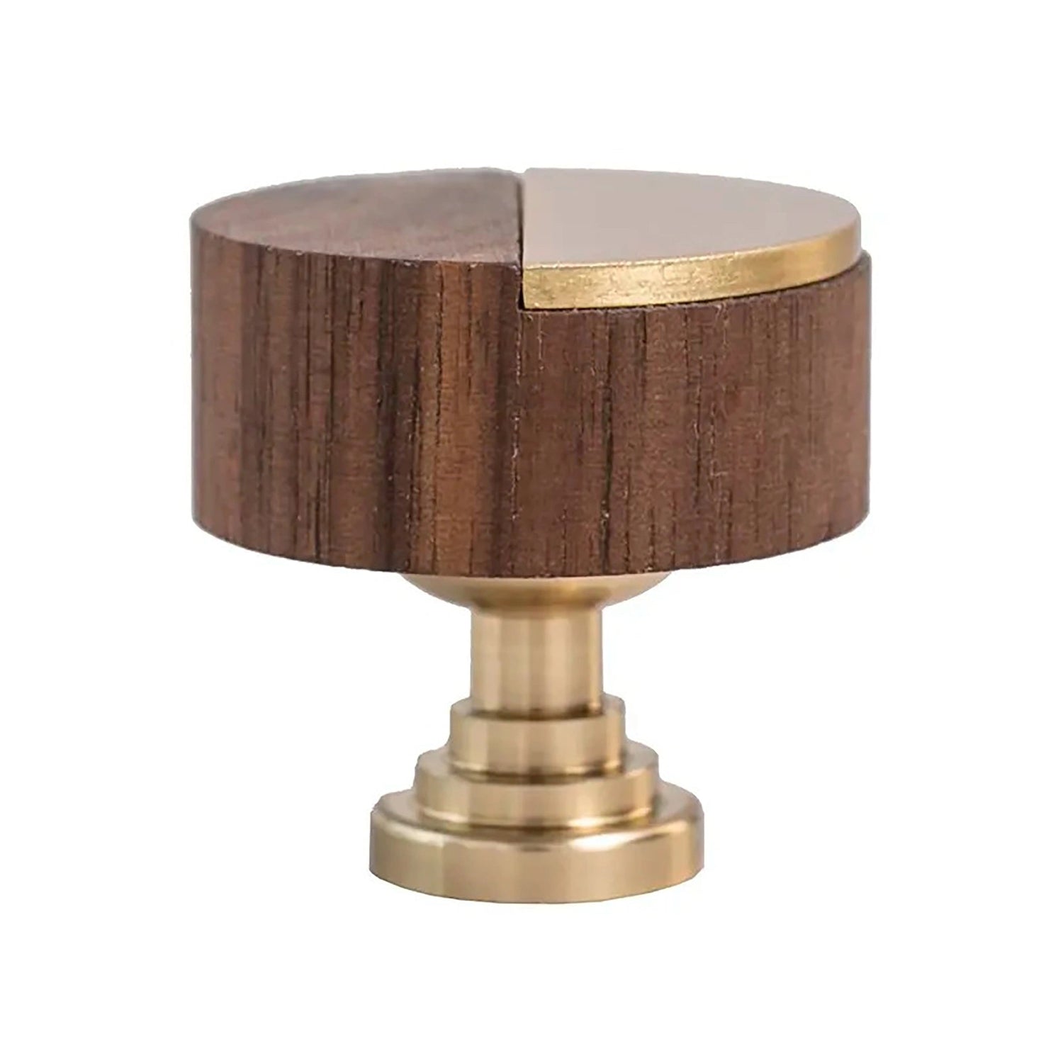 Mantara Robyn Knob W-0020 is a modern wood and brass knob in brown brushed finish, ideal for kitchen drawers and dresser drawers.
