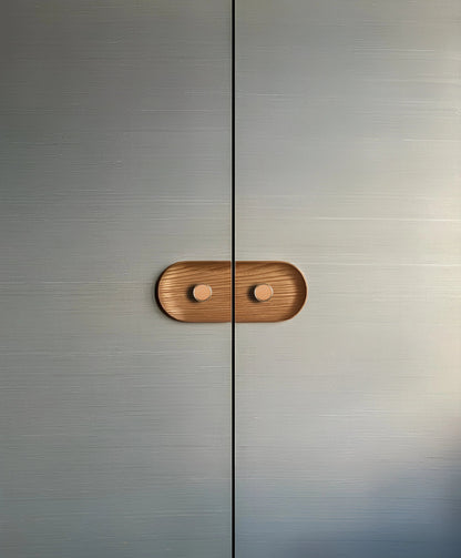 Mantara Rohin Knob W-0050 is a modern beige wood and brass knob, ideal for kitchen drawers, dresser drawers.
