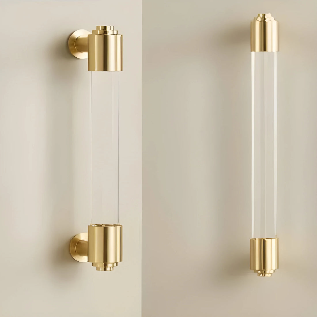 The Mantara C-0023 Sapience Handle is a modern crystal and brass handle in white transparent, perfect for cabinets, drawers, and wardrobes.