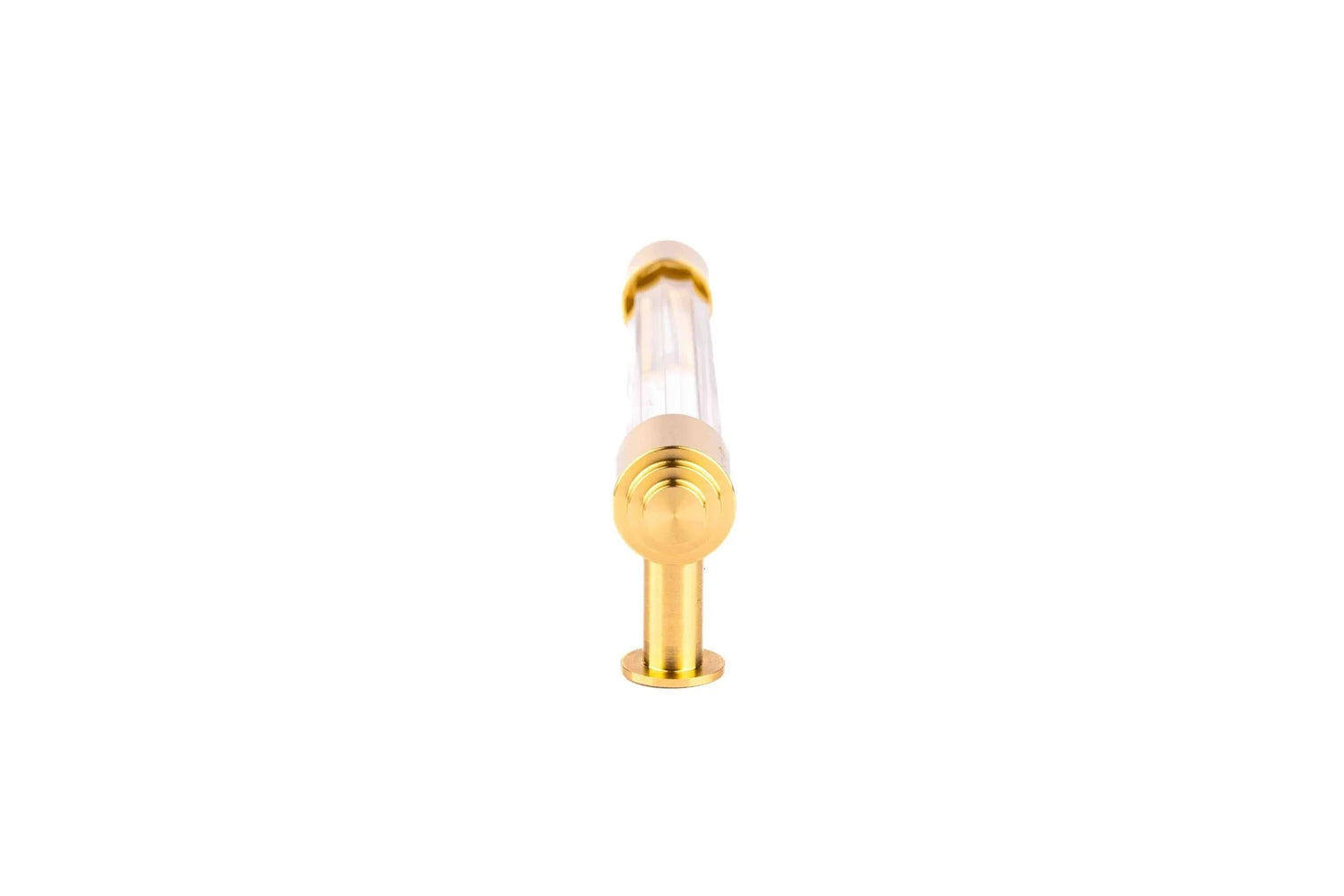 The Mantara C-0023 Sapience Handle is a modern crystal and brass handle in white transparent, perfect for cabinets, drawers, and wardrobes.
