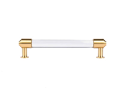 The Mantara C-0023 Sapience Handle is a modern crystal and brass handle in white transparent, perfect for cabinets, drawers, and wardrobes.