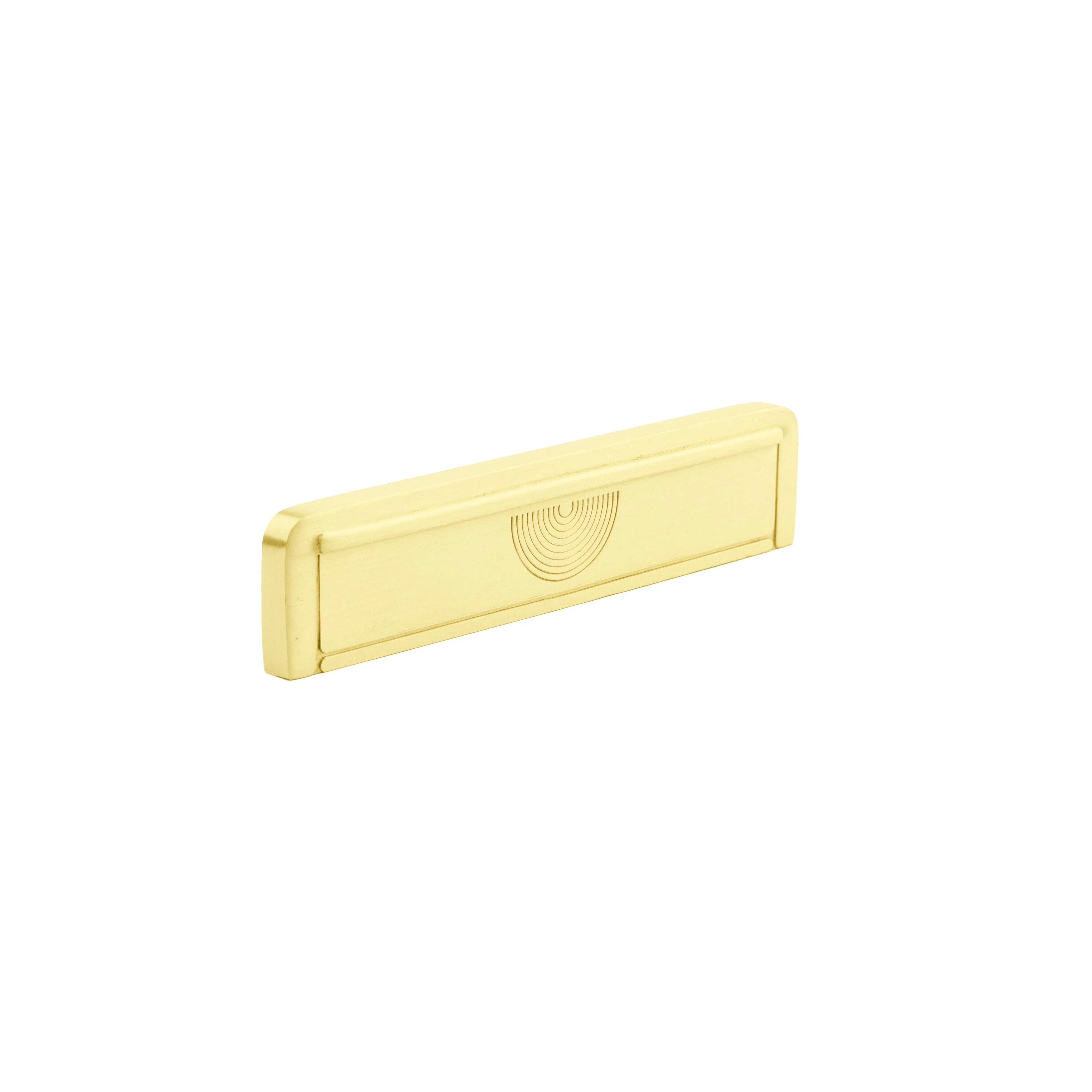The Mantara B-0044 Saturn Handle is a modern brass handle in brushed gold, ideal for cabinets, kitchens, wardrobes, and drawers.