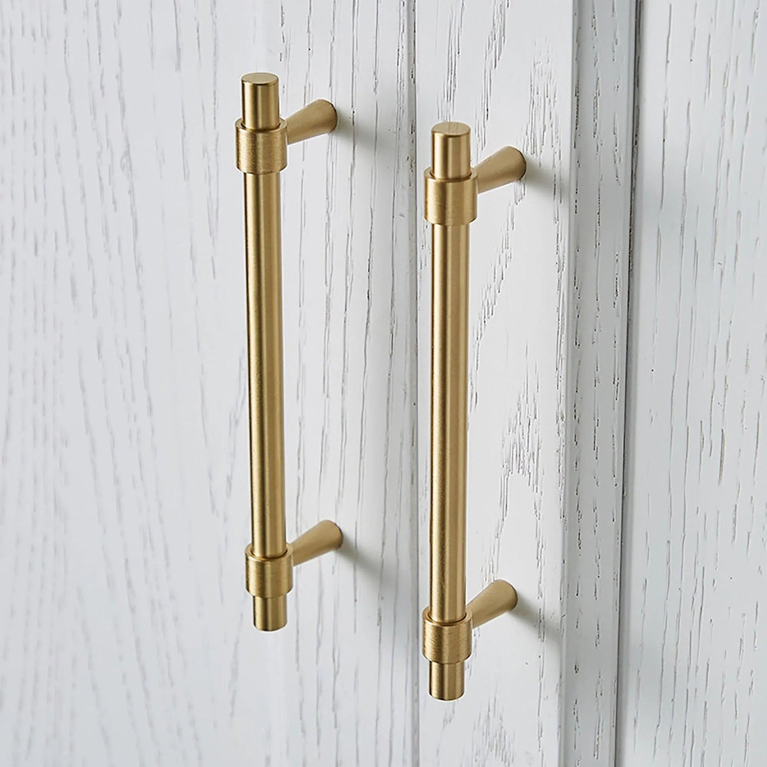 B-0054 Seraphine solid brass cabinet pull handle, brushed gold, sizes 50mm, 128mm, 165mm, 200mm, 230mm &amp; 265mm, for kitchen drawers &amp; wardrobes by Mantara.