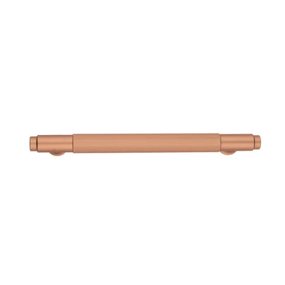A versatile bar handle in aluminum alloy with matte rose gold or grey finish, Mantara AL-0002 bar handle for cabinets and wardrobes, SKU AL-0002.