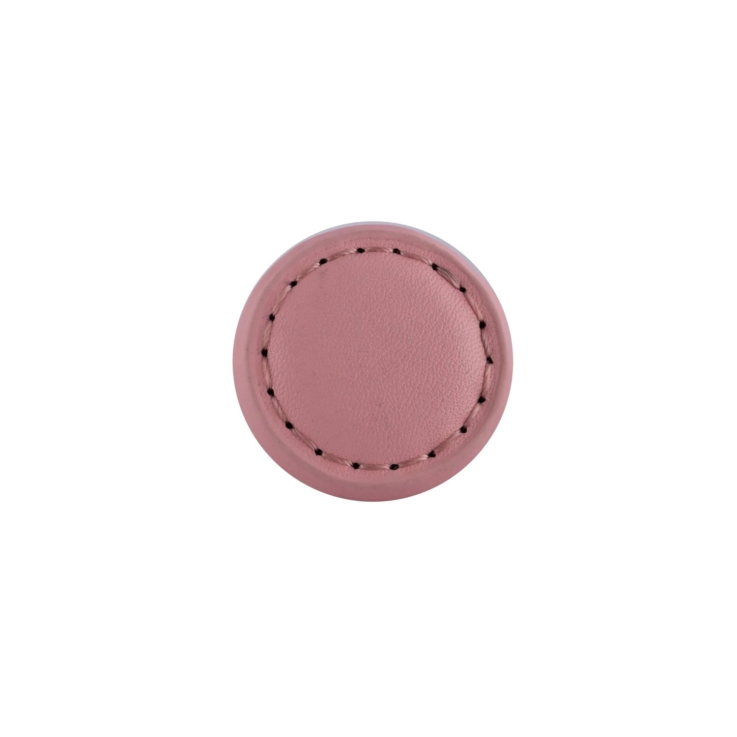 The Mantara L-0008 Sofia Round Knob is a modern leather knob in pink, ideal for cabinets and wardrobes.