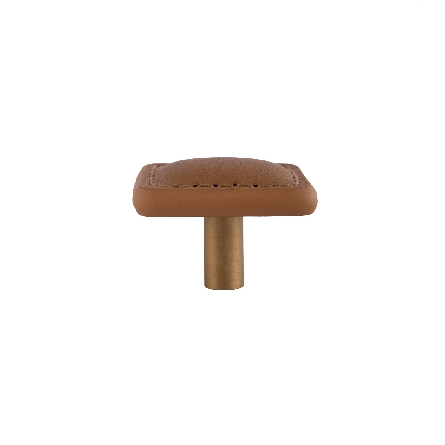 The Mantara L-0008 Sofia Square Knob is a modern leather knob in brown, perfect for cabinets and drawers.