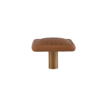 The Mantara L-0008 Sofia Square Knob is a modern leather knob in brown, perfect for cabinets and drawers.