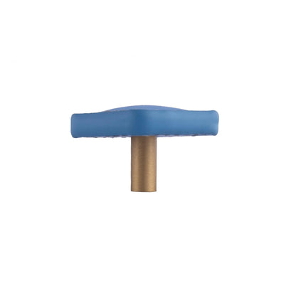 The Mantara L-0008 Sofia Square Knob is a modern leather knob in blue, perfect for cabinets and drawers.