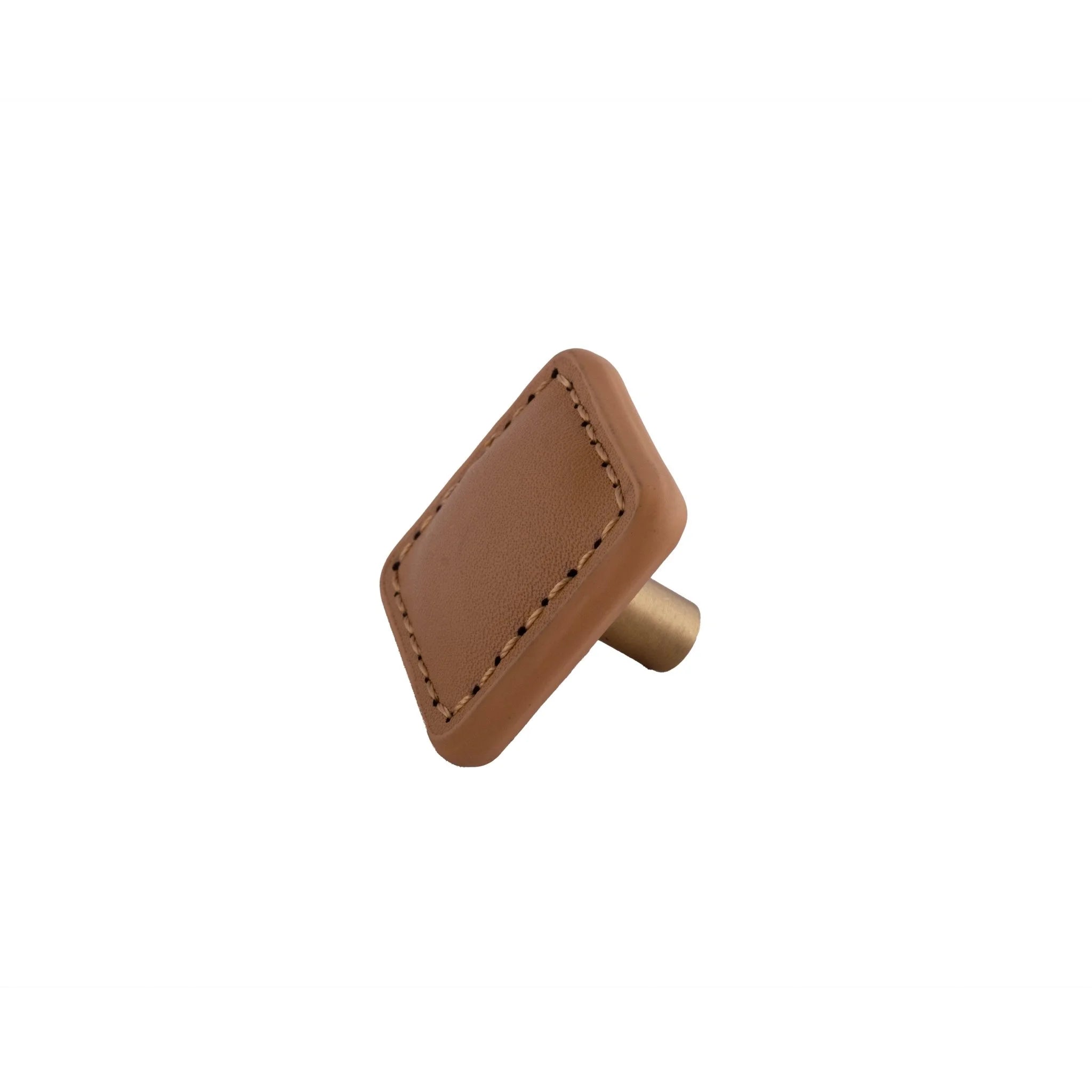 The Mantara L-0008 Sofia Square Knob is a modern leather knob in brown, perfect for cabinets and drawers.