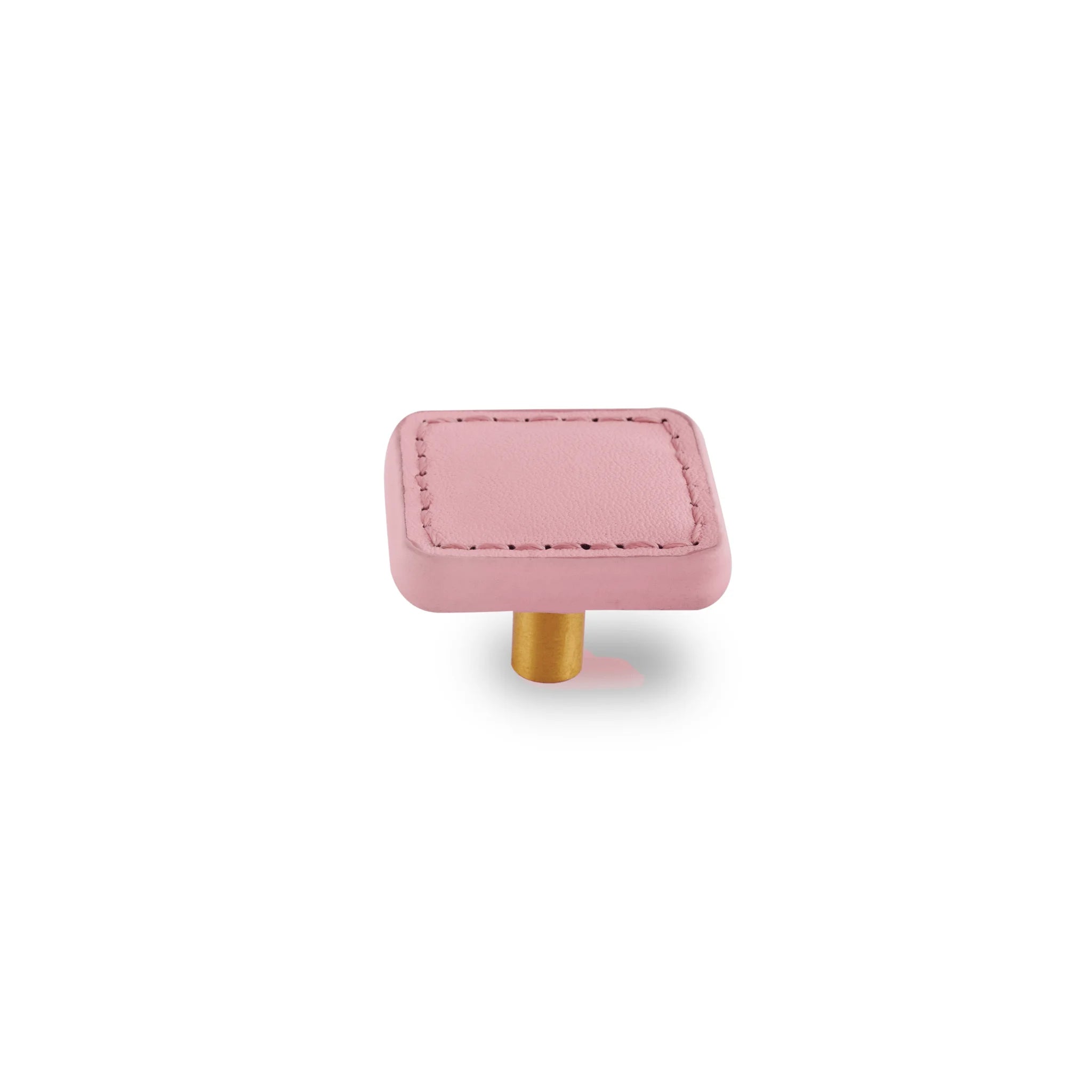 The Mantara L-0008 Sofia Square Knob is a modern leather knob in pink, perfect for cabinets and drawers.