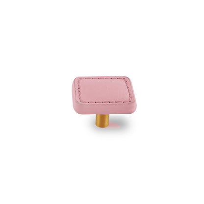 The Mantara L-0008 Sofia Square Knob is a modern leather knob in pink, perfect for cabinets and drawers.