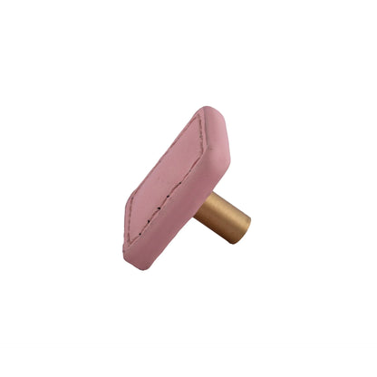 The Mantara L-0008 Sofia Square Knob is a modern leather knob in pink, perfect for cabinets and drawers.