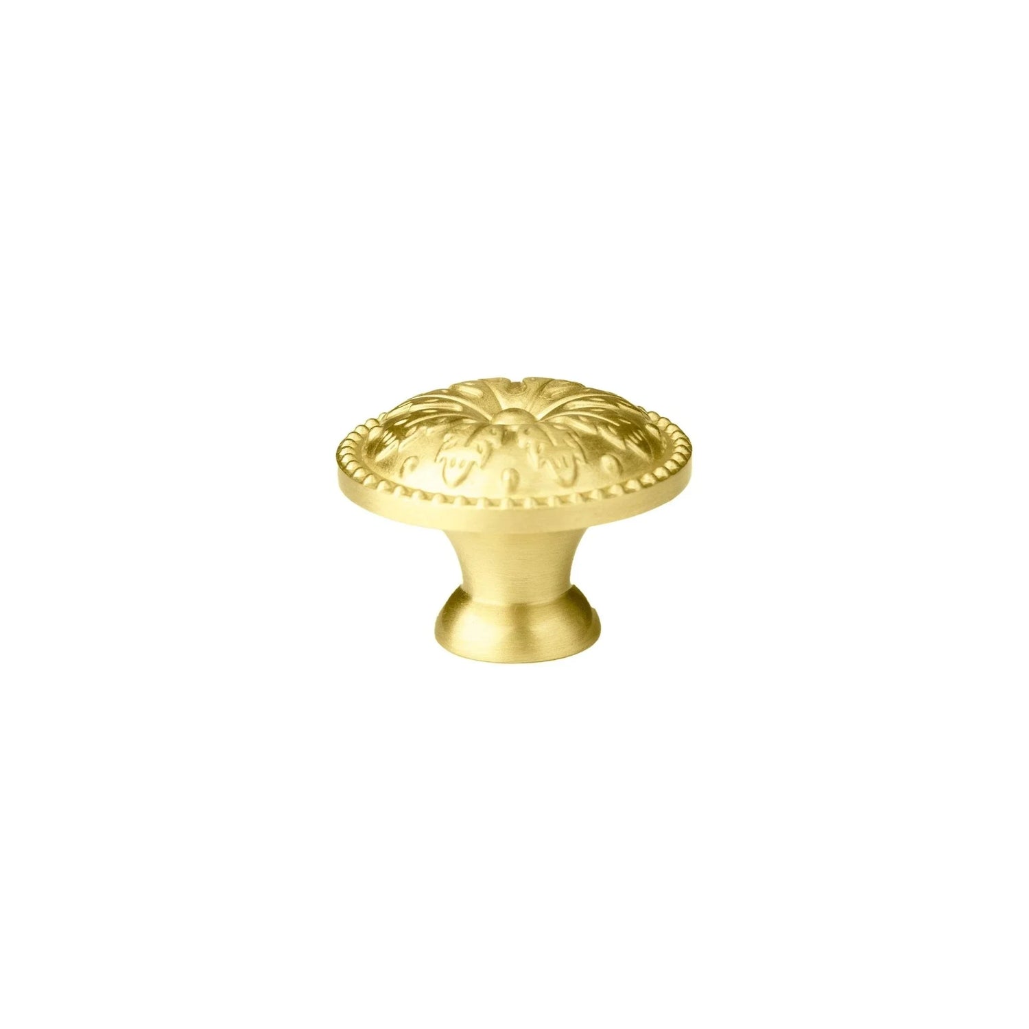The Mantara B-0012 Sovereign Knob is a modern brass knob in gold with a brushed finish, ideal for doors, wardrobes, and cabinets.