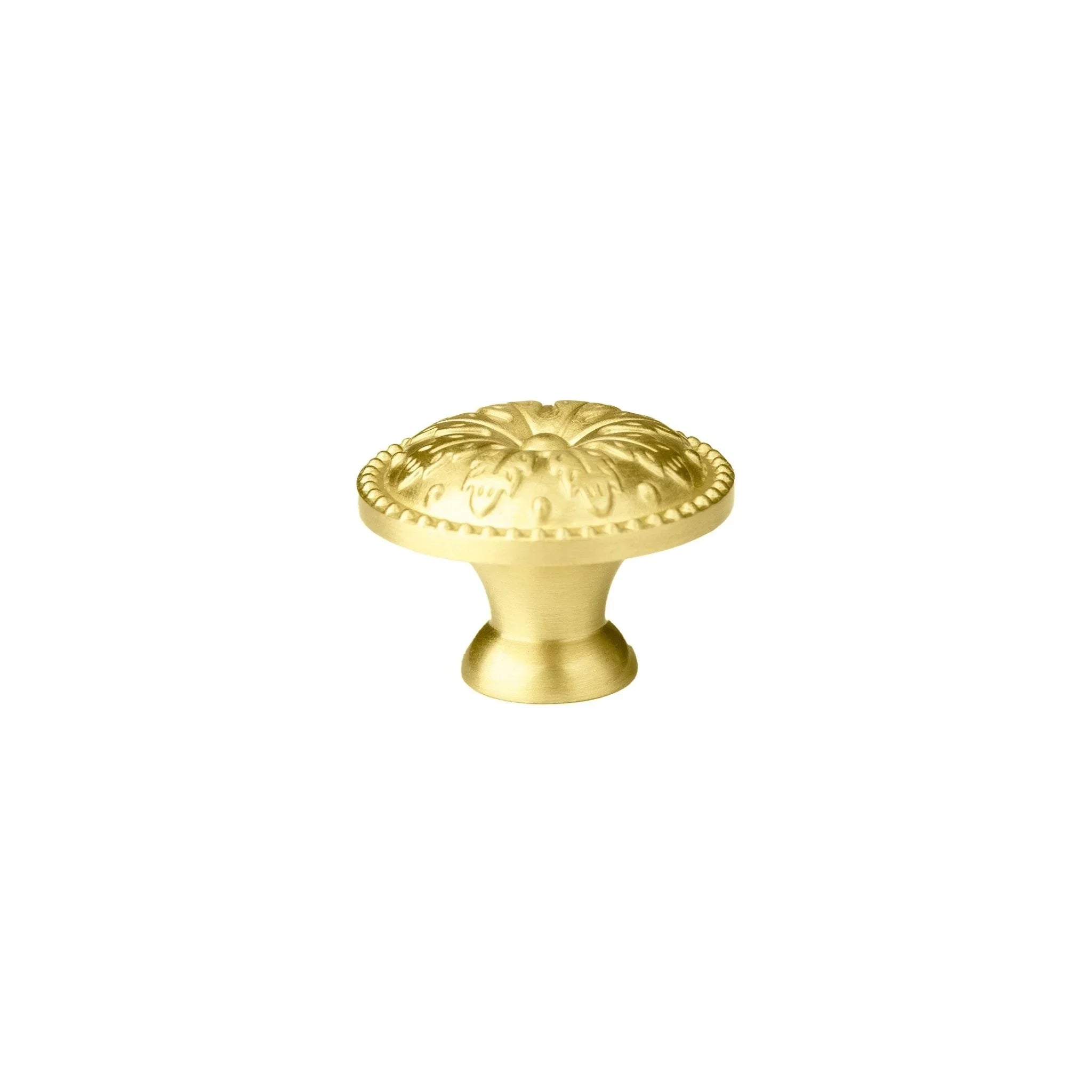 The Mantara B-0012 Sovereign Knob is a modern brass knob in gold with a brushed finish, ideal for doors, wardrobes, and cabinets.