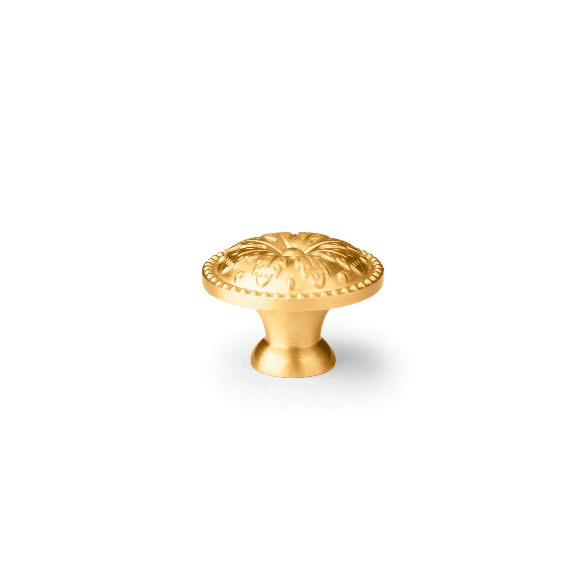 The Mantara B-0012 Sovereign Knob is a modern brass knob in gold with a brushed finish, ideal for doors, wardrobes, and cabinets.