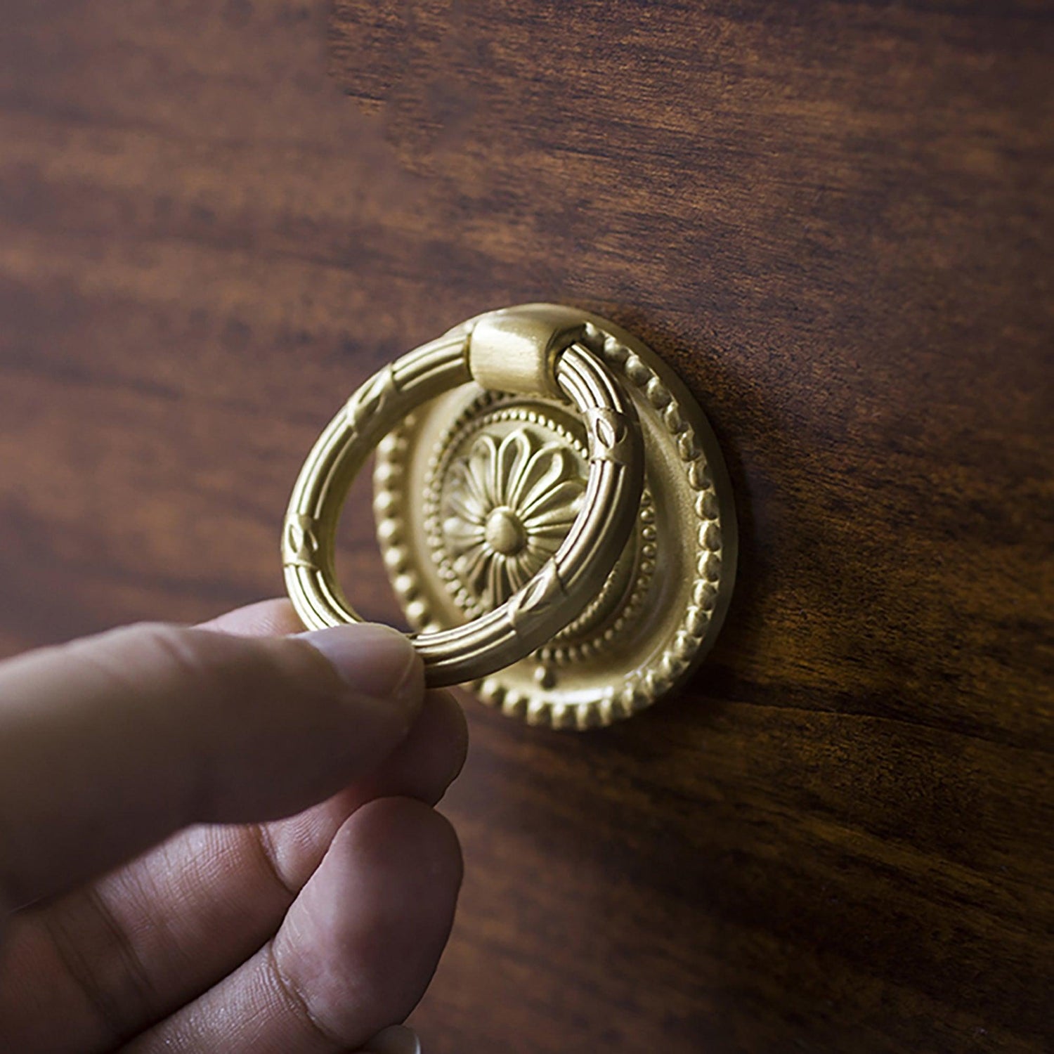 Sovereign Ring knob B-0013, gold brushed brass, Dia40mm H25mm, polished finish for wardrobes by Mantara