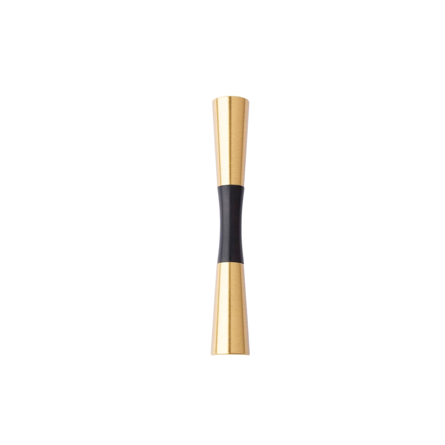 Furniture handle in brass and wood, featuring a tapered form in black and gold finish, Sylvia Handle W-0014 by Mantara.