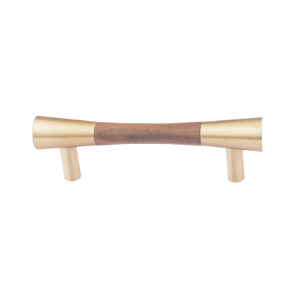 Furniture handle in brass and wood, featuring a tapered form in brown and gold finish, Sylvia Handle W-0014 by Mantara.