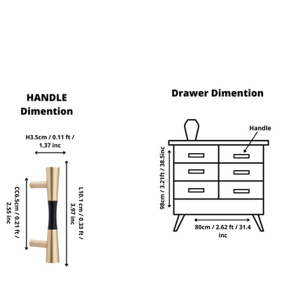 Mantara Sylvia Handle W-0014 is a modern brass &amp; wood handle in  black+gold, ideal for wardrobes &amp; drawers.