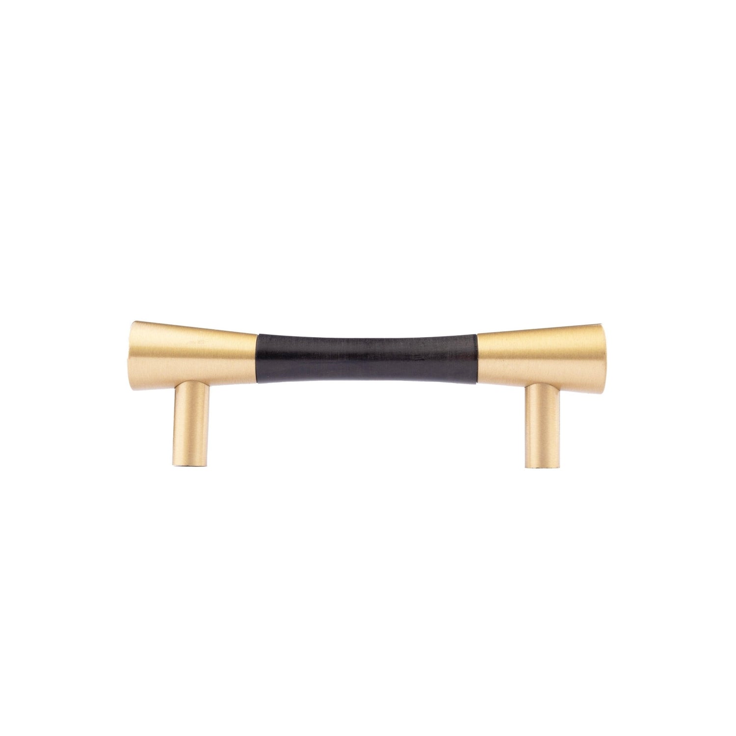 Furniture handle in brass and wood, featuring a tapered form in black and gold finish, Sylvia Handle W-0014 by Mantara.