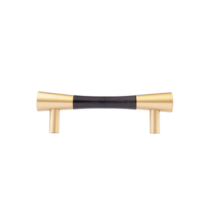 Furniture handle in brass and wood, featuring a tapered form in black and gold finish, Sylvia Handle W-0014 by Mantara.