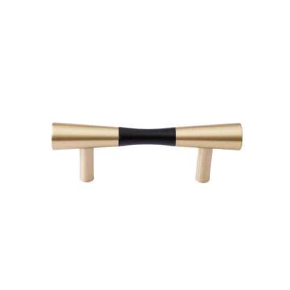 Furniture handle in brass and wood, featuring a tapered form in black and gold finish, Sylvia Handle W-0014 by Mantara.