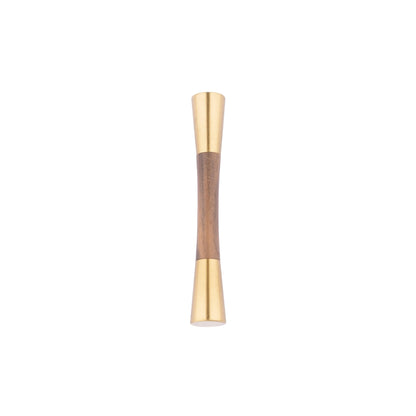 Furniture handle in brass and wood, featuring a tapered form in brown and gold finish, Sylvia Handle W-0014 by Mantara.