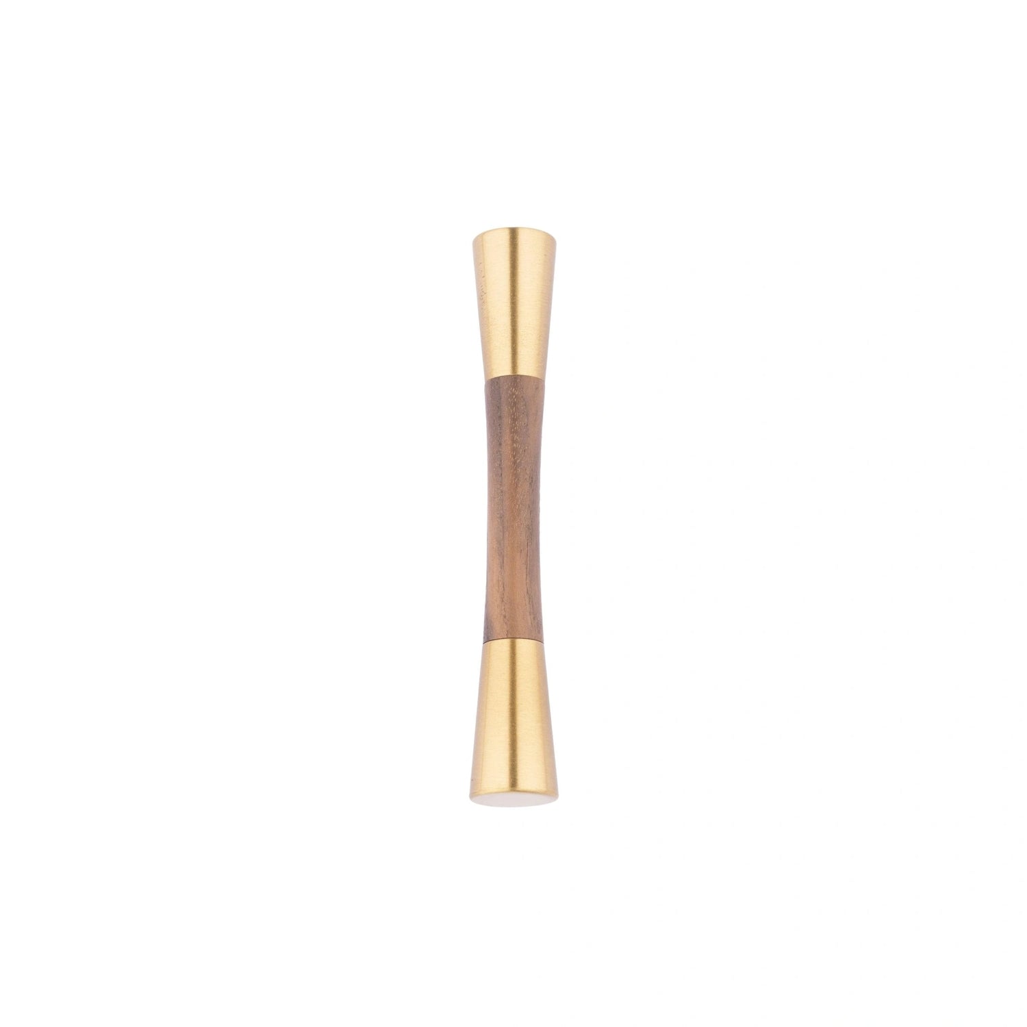 Mantara Sylvia Handle W-0014 is a modern brass &amp; wood handle in brown+gold,ideal for wardrobes &amp; drawers.