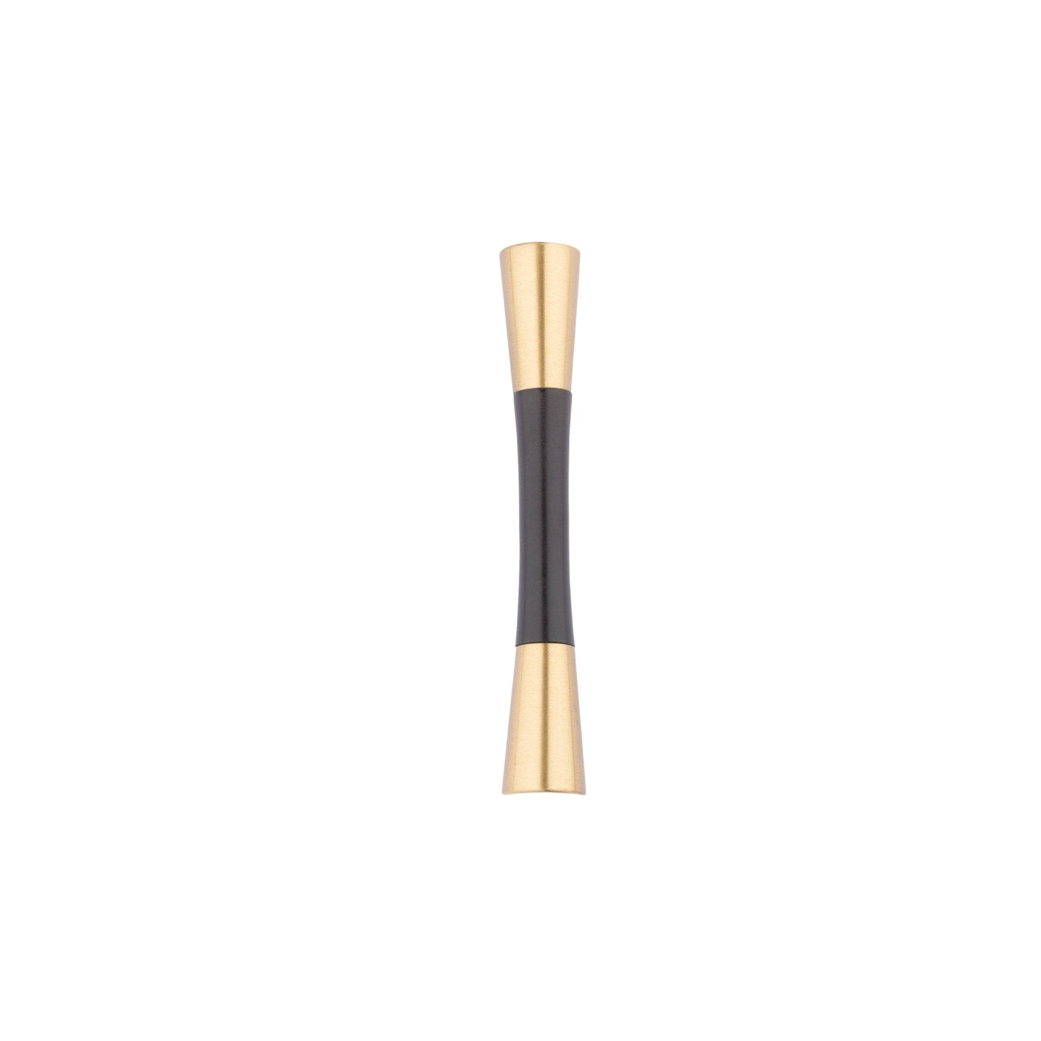 Furniture handle in brass and wood, featuring a tapered form in black and gold finish, Sylvia Handle W-0014 by Mantara.