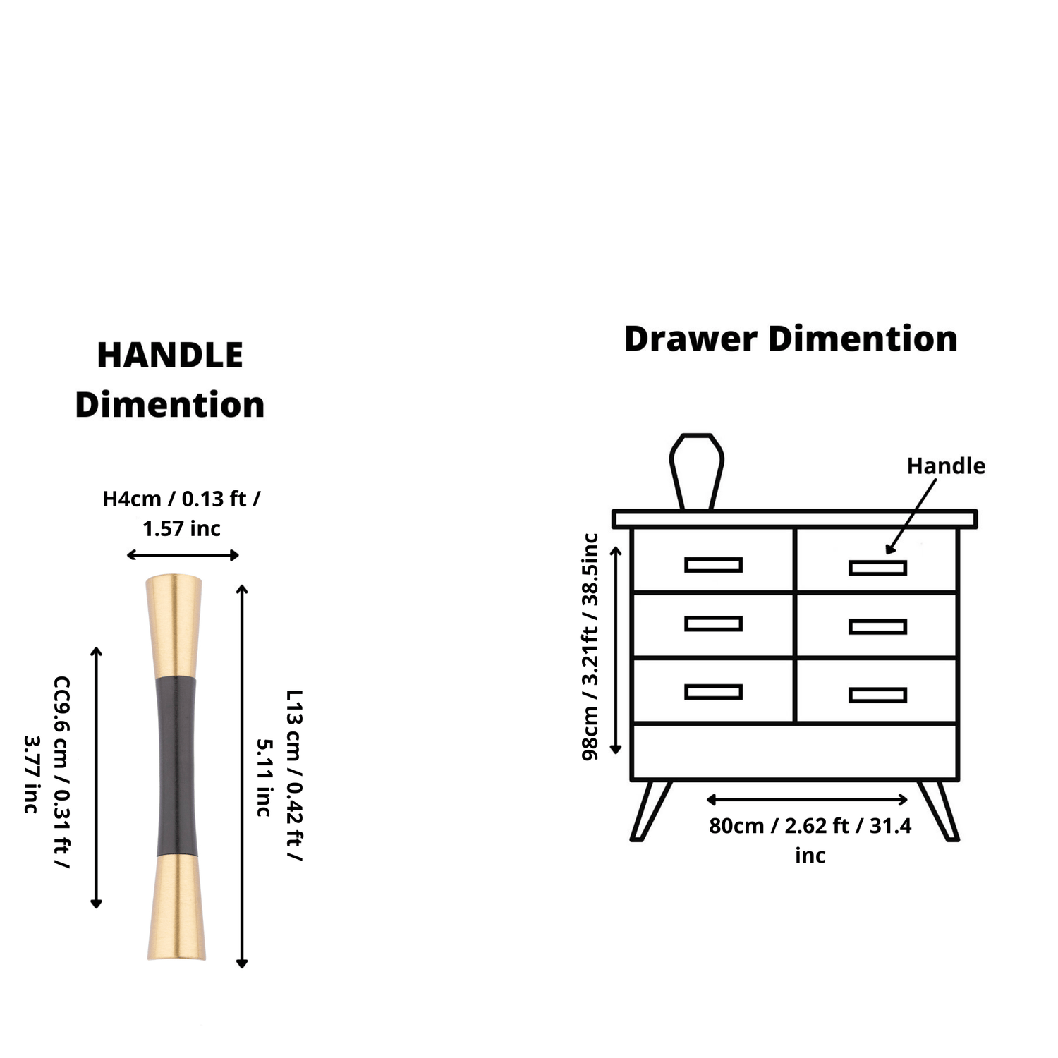 Furniture handle in brass and wood, featuring a tapered form in black and gold finish, Sylvia Handle W-0014 by Mantara.