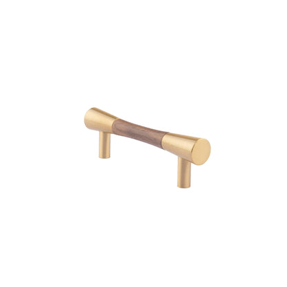 Furniture handle in brass and wood, featuring a tapered form in brown and gold finish, Sylvia Handle W-0014 by Mantara.