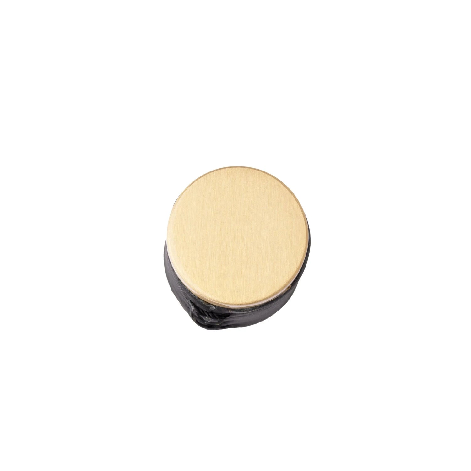 The Mantara L-0003 Tanner Knob is a modern brass and leather knob in black, perfect for cabinets and furniture.