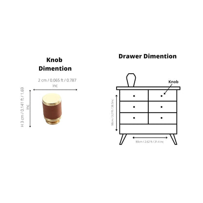 The Mantara L-0003 Tanner Knob is a modern brass and leather knob in brown, perfect for cabinets and furniture.