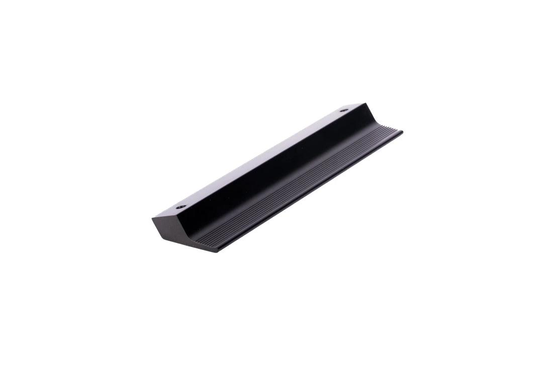 The Mantara AL-0015 Tara Handle is a modern black aluminum handle with a brushed finish, ideal for kitchens, drawers, and cabinets.