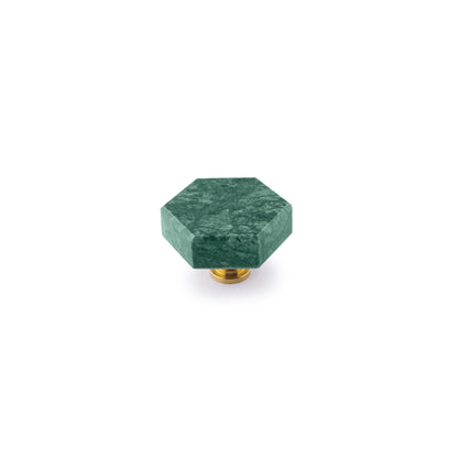 The Mantara M-0002 Tetris Knob is a modern marble and brass knob in green, perfect for doors, drawers, and cabinets.