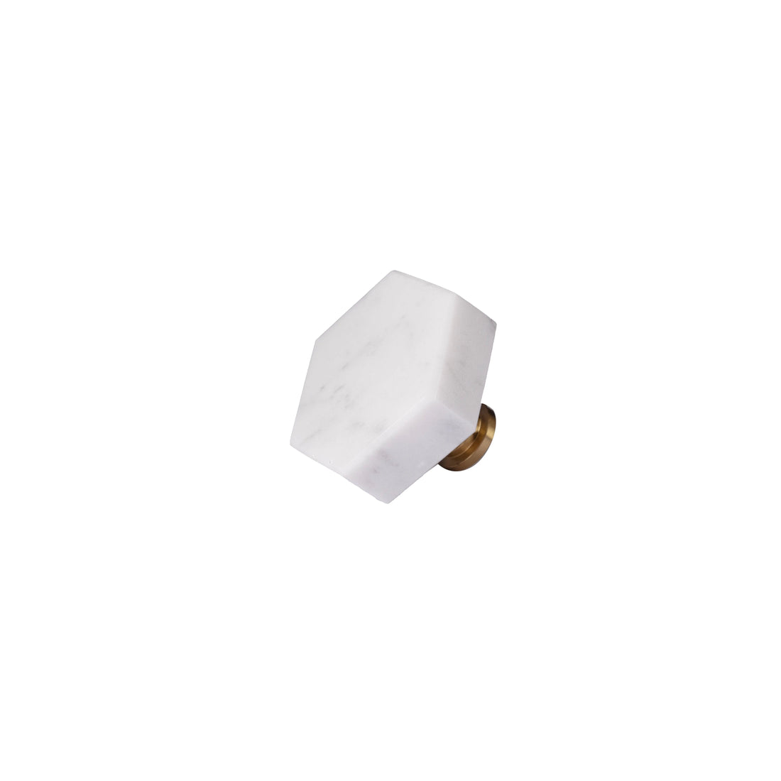 The Mantara M-0002 Tetris Knob is a modern marble and brass knob in white, perfect for doors, drawers, and cabinets.