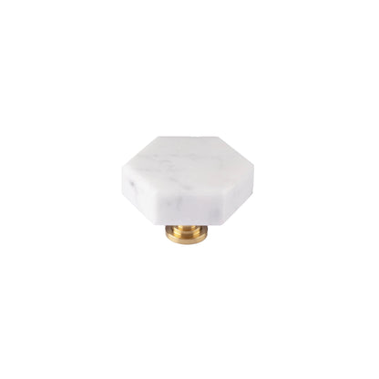 The Mantara M-0002 Tetris Knob is a modern marble and brass knob in white, perfect for doors, drawers, and cabinets.
