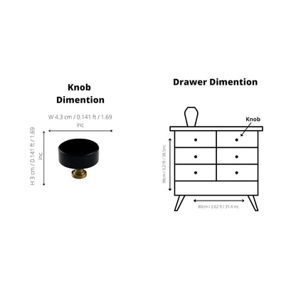 The Mantara M-0001 Theo Knob is a modern marble and brass knob in black, ideal for doors, drawers, and cabinets.