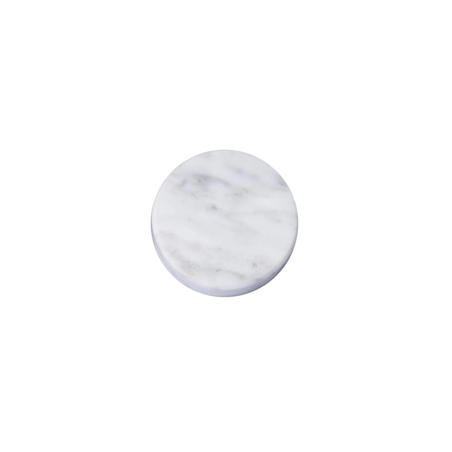 The Mantara M-0001 Theo Knob is a modern marble and brass knob in white, ideal for doors, drawers, and cabinets.