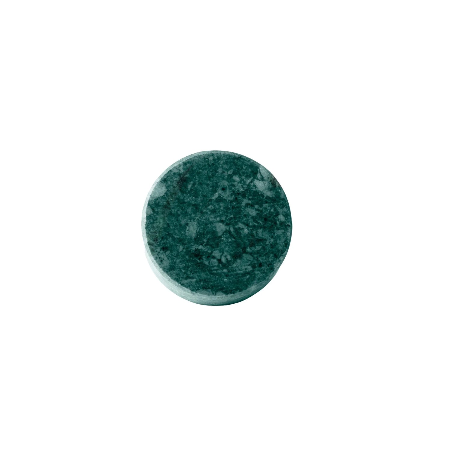 The Mantara M-0001 Theo Knob is a modern marble and brass knob in green, ideal for doors, drawers, and cabinets.