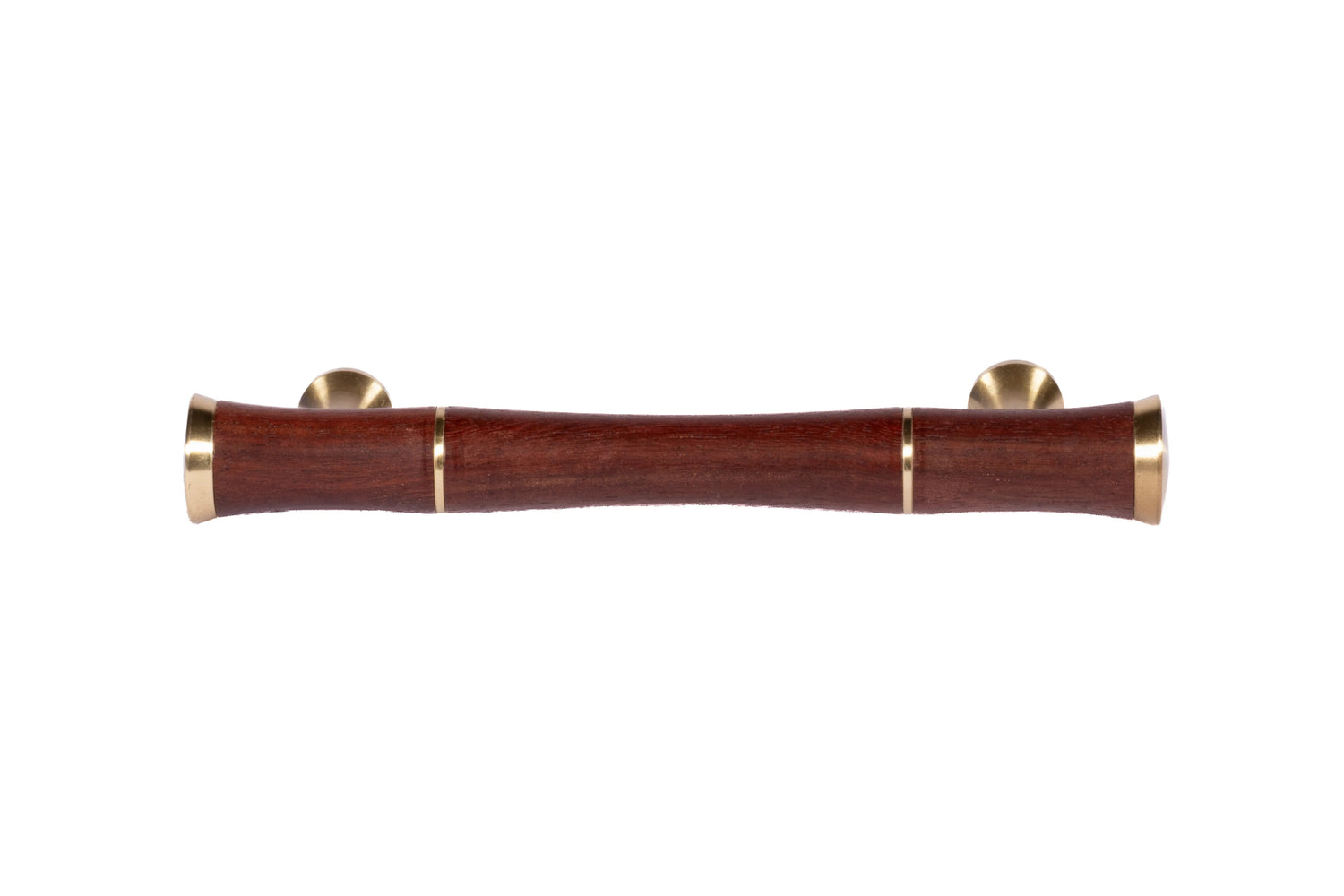 Mantara Titus Handle  W-0019 is a modern brass and wood handle in brown  brushed finish, ideal for kitchen drawers and dresser drawers.