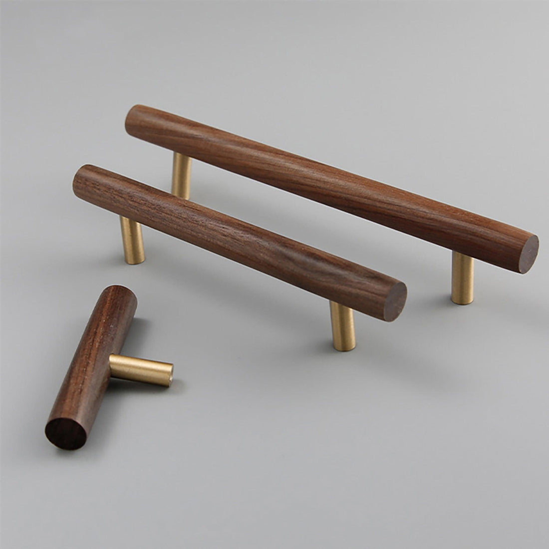 Tudor Handle W-0007 in walnut &amp; brass, sizes 70–392mm, for main doors, wardrobes, cabinets, furniture &amp; almirahs—by Mantara.